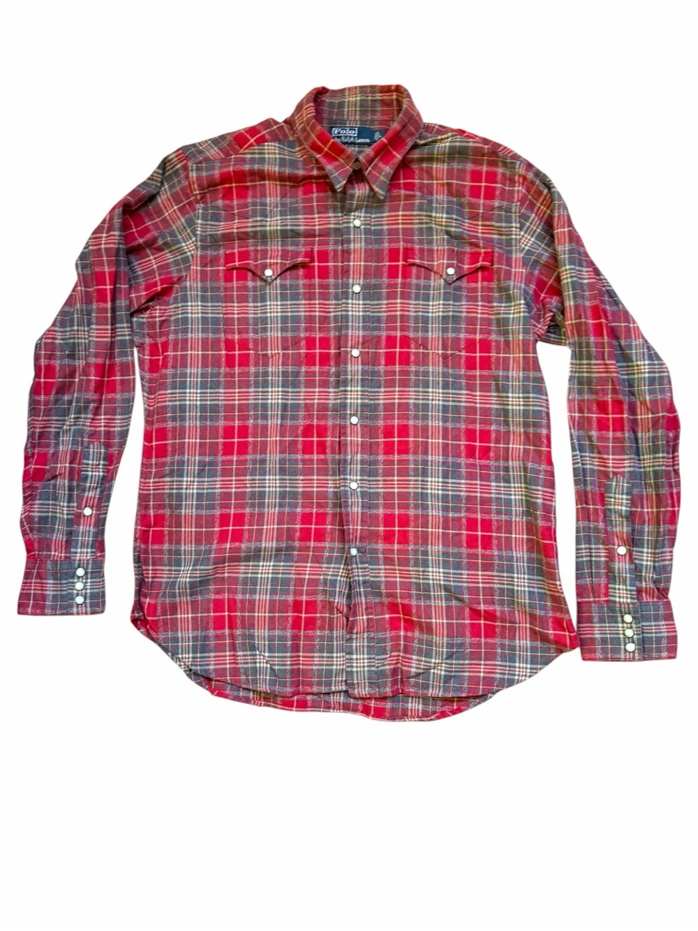 Polo Ralph Lauren Western Snap Flannel Shirt Red Tartan Plaid Men’s Large - Picture 8 of 9